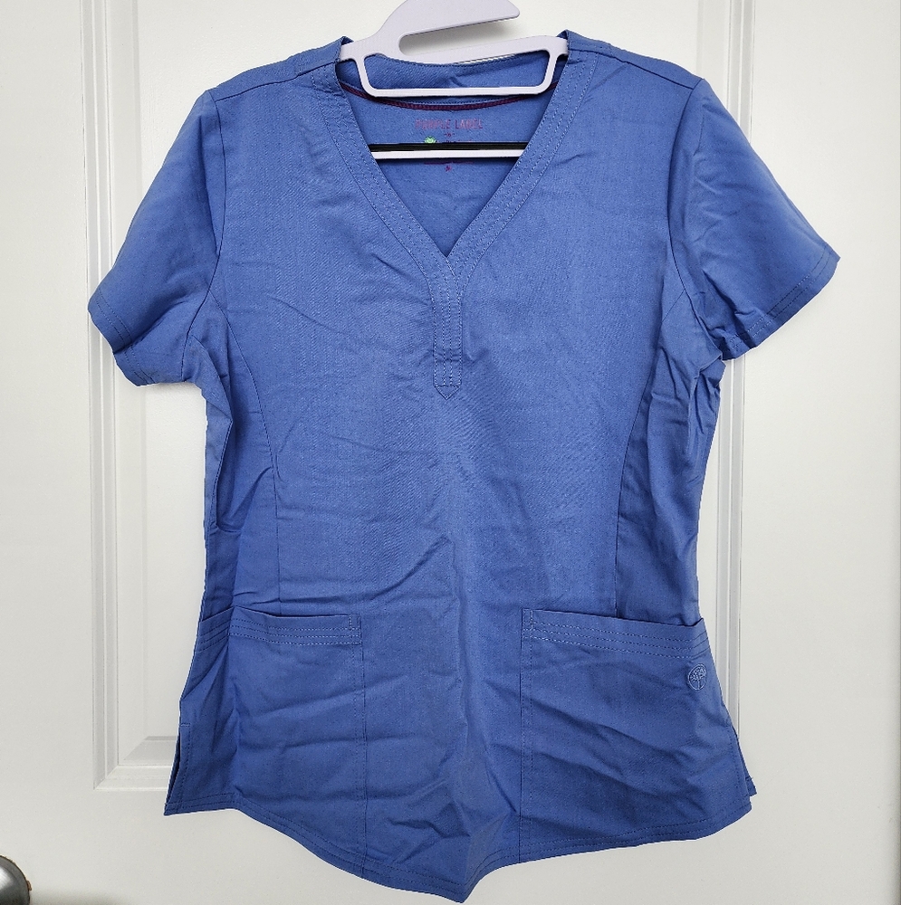 Purple label by healing hands light blue scrub top